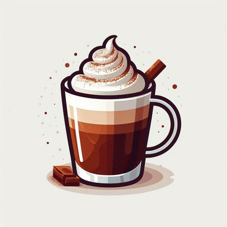 Coffee cup with whipped cream and chocolate. Vector illustration.のイラスト素材