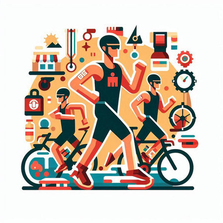 Cyclists and cyclists in sport club, flat vector illustration.のイラスト素材