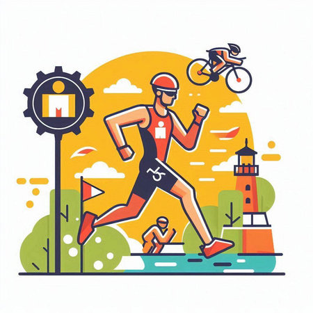 Running man. Vector illustration in flat design style. Sport and healthy lifestyle.のイラスト素材