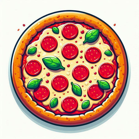Pizza with pepperoni and mozzarella. Vector illustration.のイラスト素材