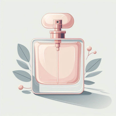 Perfume bottle with leaves. Vector illustration in retro style.のイラスト素材