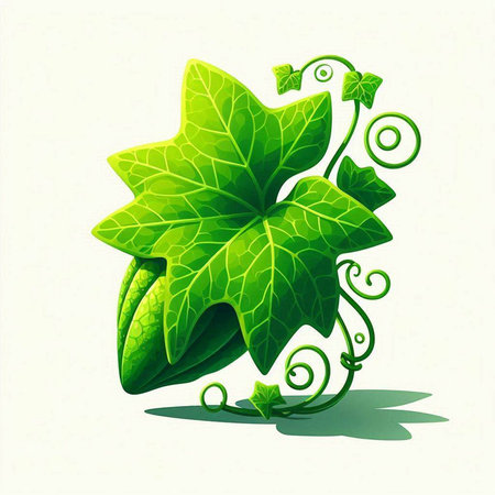 Green ivy leaf on white background with shadow. Vector illustration.のイラスト素材