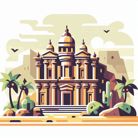 Flat style vector illustration of the Church of St. Francis of Assisi in Egyptのイラスト素材