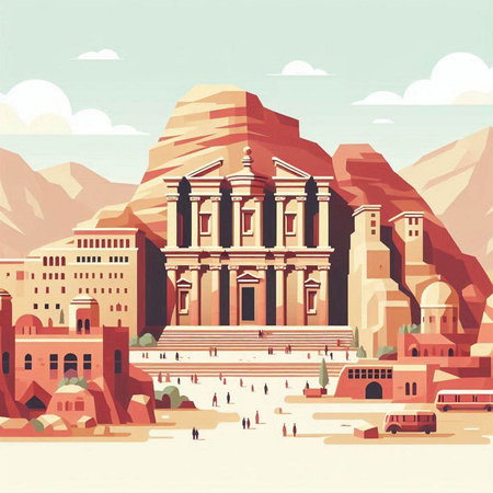 Landscape of the ancient city of Petra, Jordan. Vector illustrationのイラスト素材
