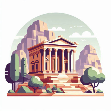 Ancient Greek temple in the ancient city of Athens. Vector illustration in flat styleのイラスト素材