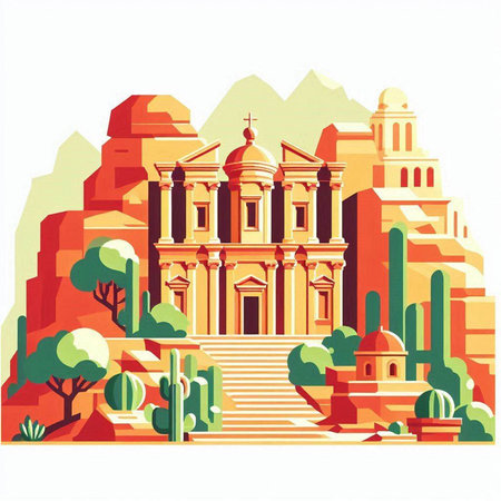 Illustration of the Church of St. Francis of Assisi in Petra, Jordanのイラスト素材