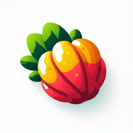 Illustration of a red pumpkin with green leaves on a white backgroundのイラスト素材