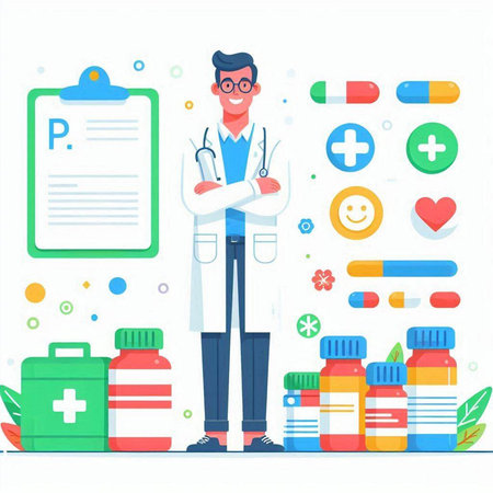 Pharmacy concept. Doctor with stethoscope. Vector illustrationのイラスト素材