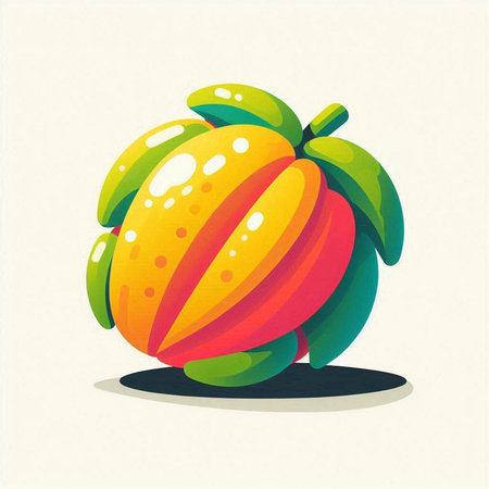 Illustration of a mango fruit on a white background, vector illustrationのイラスト素材