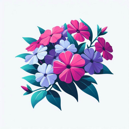 Flower bouquet with blue and pink flowers. Vector illustration.のイラスト素材