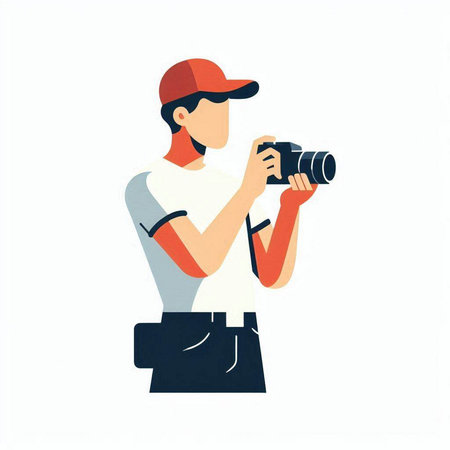 Photographer with a camera. Vector illustration in flat cartoon style.のイラスト素材
