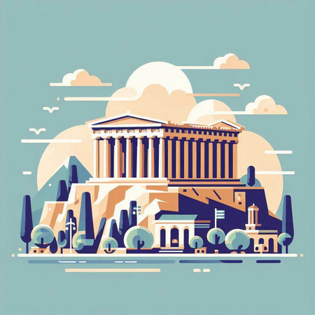 The Parthenon in Athens, Greece. Vector Illustration.のイラスト素材