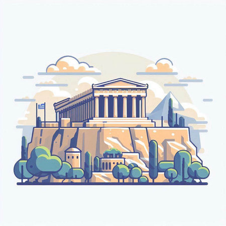 Ancient Greek temple in Athens, Greece. Flat style vector illustration.のイラスト素材