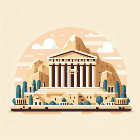 Flat style vector illustration of famous ancient Greek temple in Athens, Greeceのイラスト素材