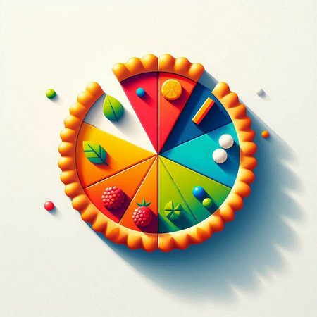 Colorful fruit pie on a white background. 3d illustration.のイラスト素材