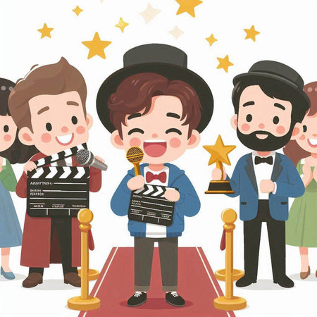 Illustration of a Kid Showing a Movie with His His Familyのイラスト素材