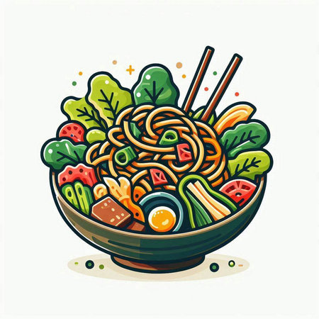 Illustration of noodle bowl with chopsticks. Vector illustration.のイラスト素材