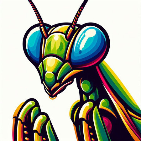 Colorful mantis on white background. Vector illustration. Eps 10.のイラスト素材