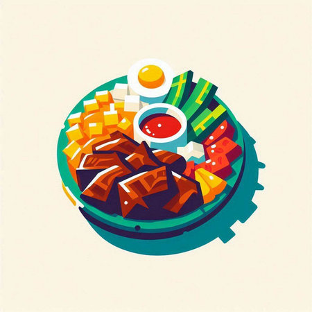 Illustration of japanese food on plate. Vector illustration.のイラスト素材
