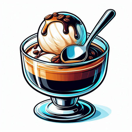 Chocolate ice cream in a glass with spoon. Vector illustration.のイラスト素材