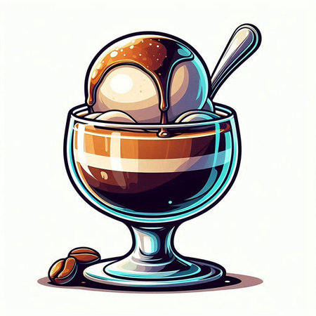 Coffee cup with ice cream and spoon. Vector illustration.のイラスト素材