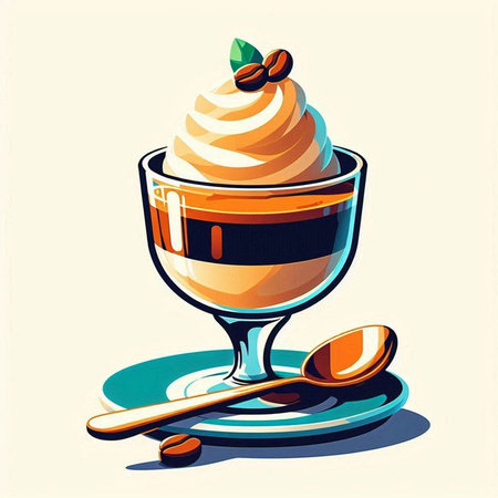 Illustration of a cup of coffee with whipped cream and spoon.のイラスト素材