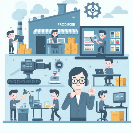 Character illustration design. Businessman working in the factory, cartoon styleのイラスト素材