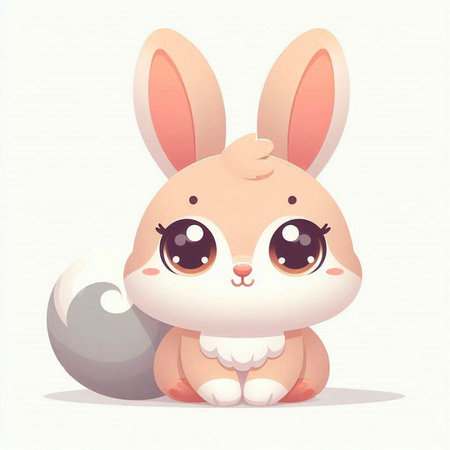 Cute cartoon bunny sitting with ball on white background. Vector illustration.のイラスト素材