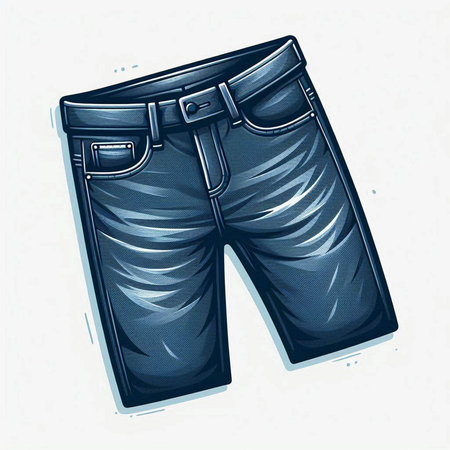 Vector illustration of a pair of denim shorts. Hand-drawn illustration.のイラスト素材