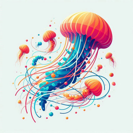 Jellyfish on the background of the sea. Vector illustration.のイラスト素材