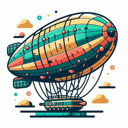 Vector illustration of colorful hot air balloon in the sky. Colorful cartoon airship.のイラスト素材
