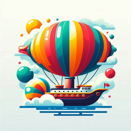Colorful hot air balloon flying in the sky. Vector illustration.のイラスト素材