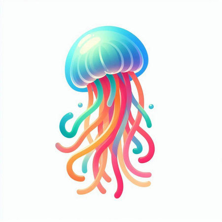 Colorful jellyfish isolated on white background. Cartoon style. Vector illustration.のイラスト素材