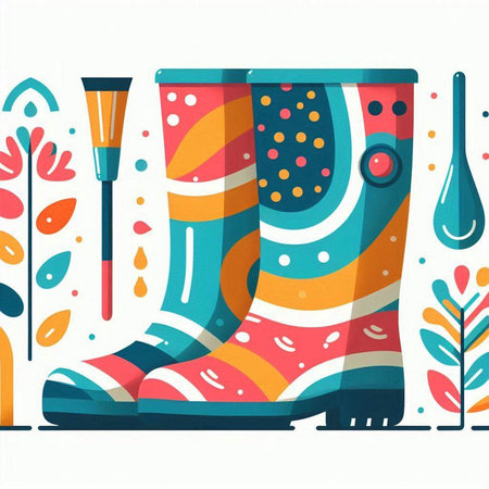 Rubber boots with colorful pattern. Vector illustration in flat style.のイラスト素材