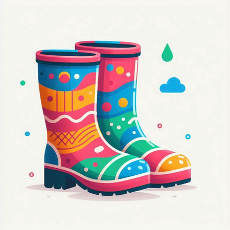 Colorful rubber boots on a white background. Cartoon vector illustration.のイラスト素材