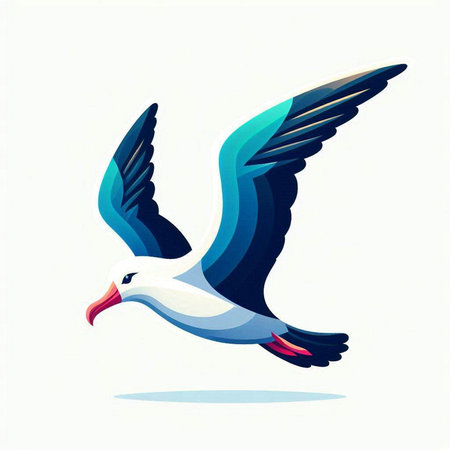 Flying seagull isolated on a white background. Vector illustration.のイラスト素材