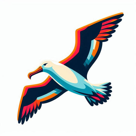 Flying seagull isolated on a white background. Vector illustration.のイラスト素材
