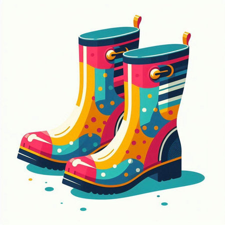 Colorful rubber boots isolated on a white background. Vector illustration.のイラスト素材