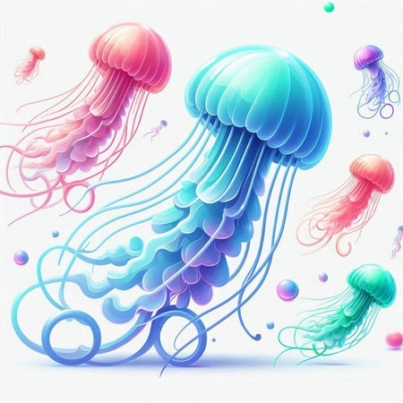 Colorful jellyfishes on a white background. Vector illustration.のイラスト素材
