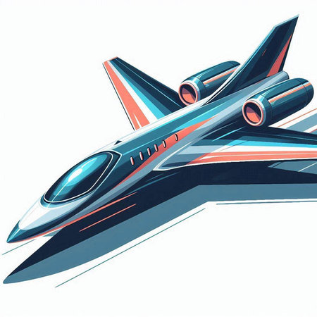 Vector illustration of a jet plane in blue and gray colors on white backgroundのイラスト素材