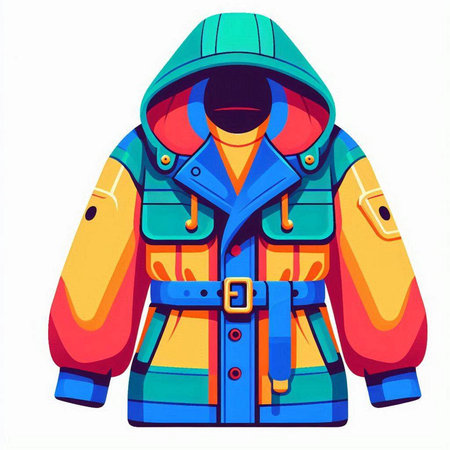 Colorful winter jacket isolated on white background. Cartoon vector illustration.のイラスト素材