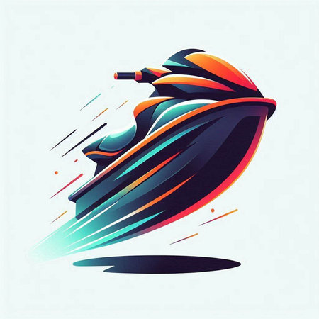 Vector illustration of a speedboat with high speed in blue and orange colorsのイラスト素材