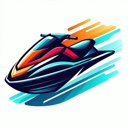 Jet ski vector icon isolated on a white background. Multicolored illustration.のイラスト素材