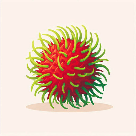 Red rambutan on a white background. Vector illustration in cartoon style.のイラスト素材