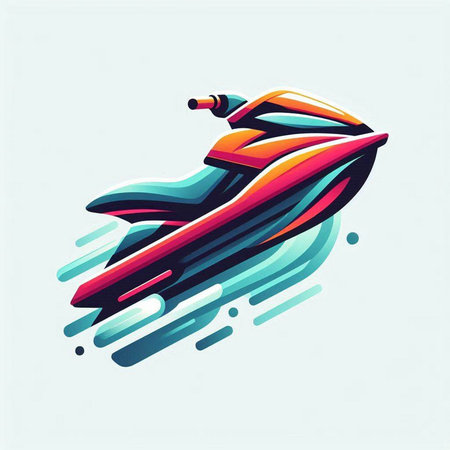 Jet ski, water scooter vector illustration. Colorful dynamic speed boat.のイラスト素材