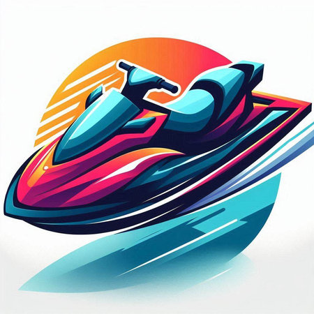 Water scooter on the background of the sun. Vector illustration.のイラスト素材