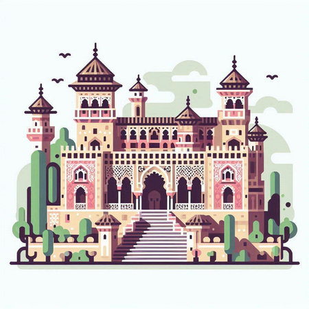 Indian palace. Landmark of India. Colorful vector illustration.のイラスト素材