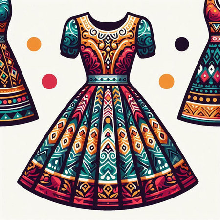 Fashionable woman dress. Hand drawn vector illustration in retro style.のイラスト素材