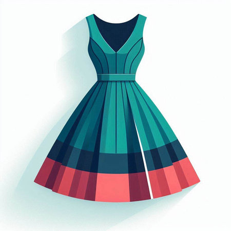 Illustration of a colorful dress on a mannequin in retro styleのイラスト素材