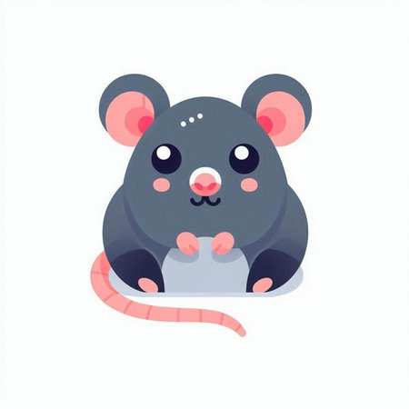 Cute cartoon mouse. Vector illustration in flat style. Isolated on white background.のイラスト素材